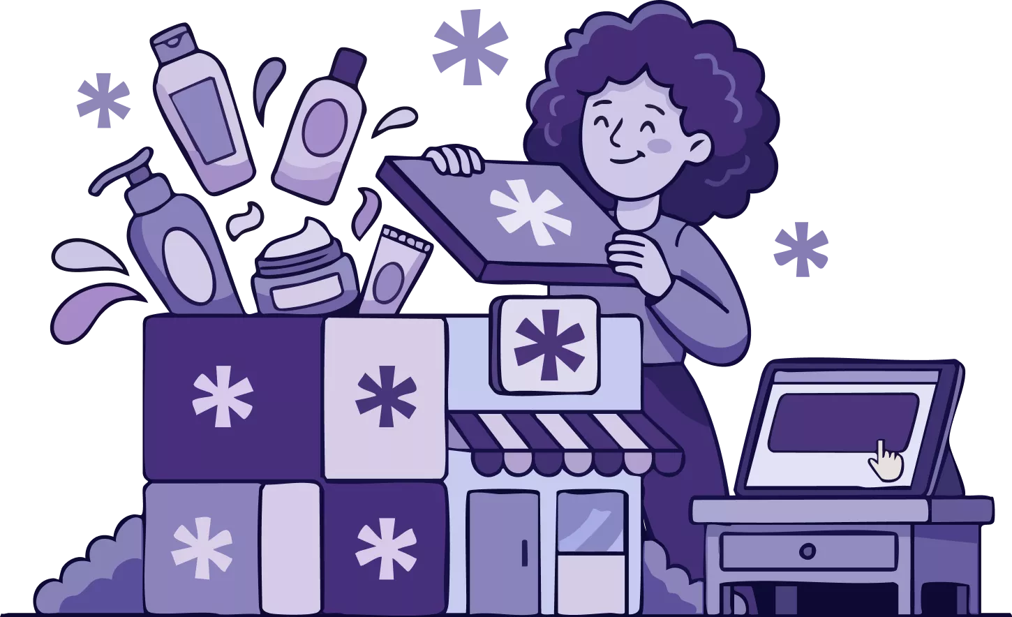mulher organizando produtos de beleza
